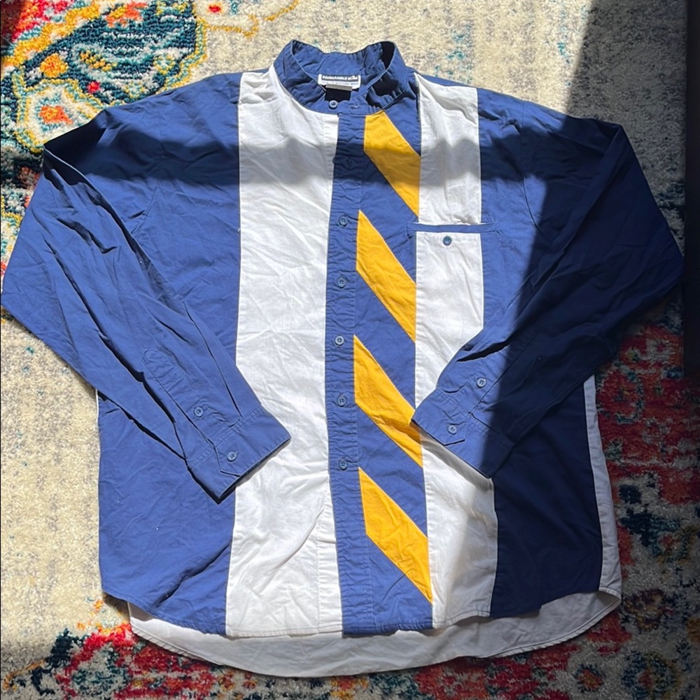 Panhandle Slim Navy and White Shirt with Yellow Detail